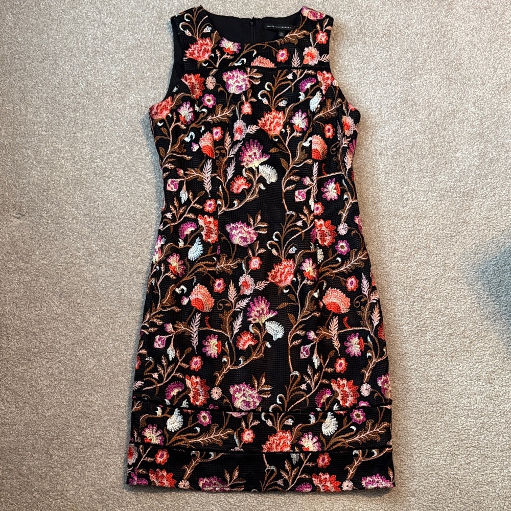 White House Black Market Black Dress with Colorful Floral Embroidery